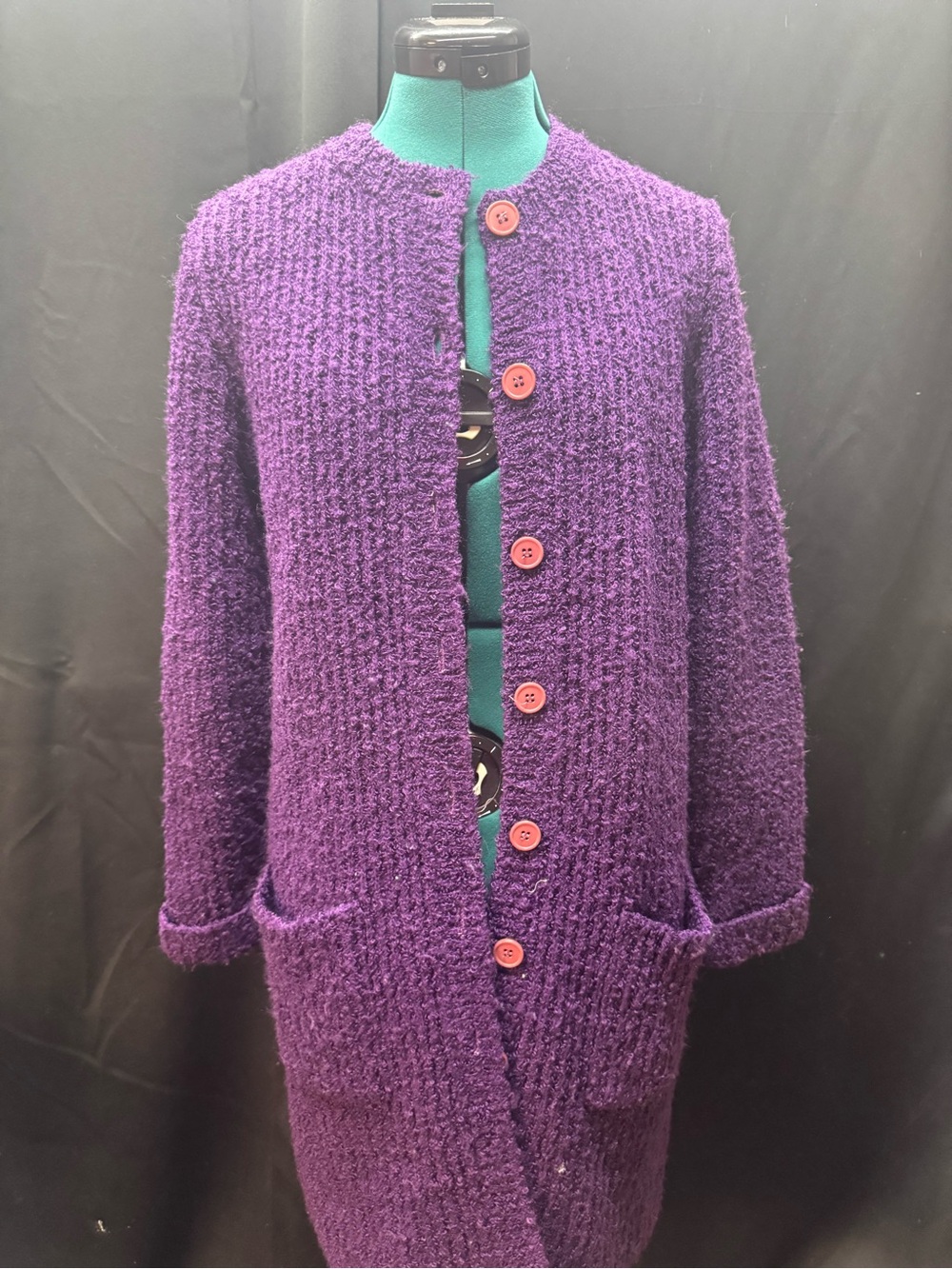 Classic Purple Bouclé Button-Front Women's Cardigan